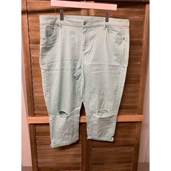 Rue 21 Y2K Distressed Denim Capris Pants Women's Plus Size 18 Light Blue P8 - Picture 1 of 6